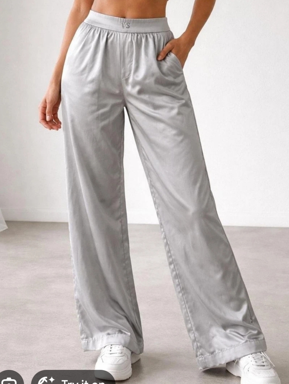 Victoria's Secret Silver Wide-Leg Satin Lounge Pants New Small